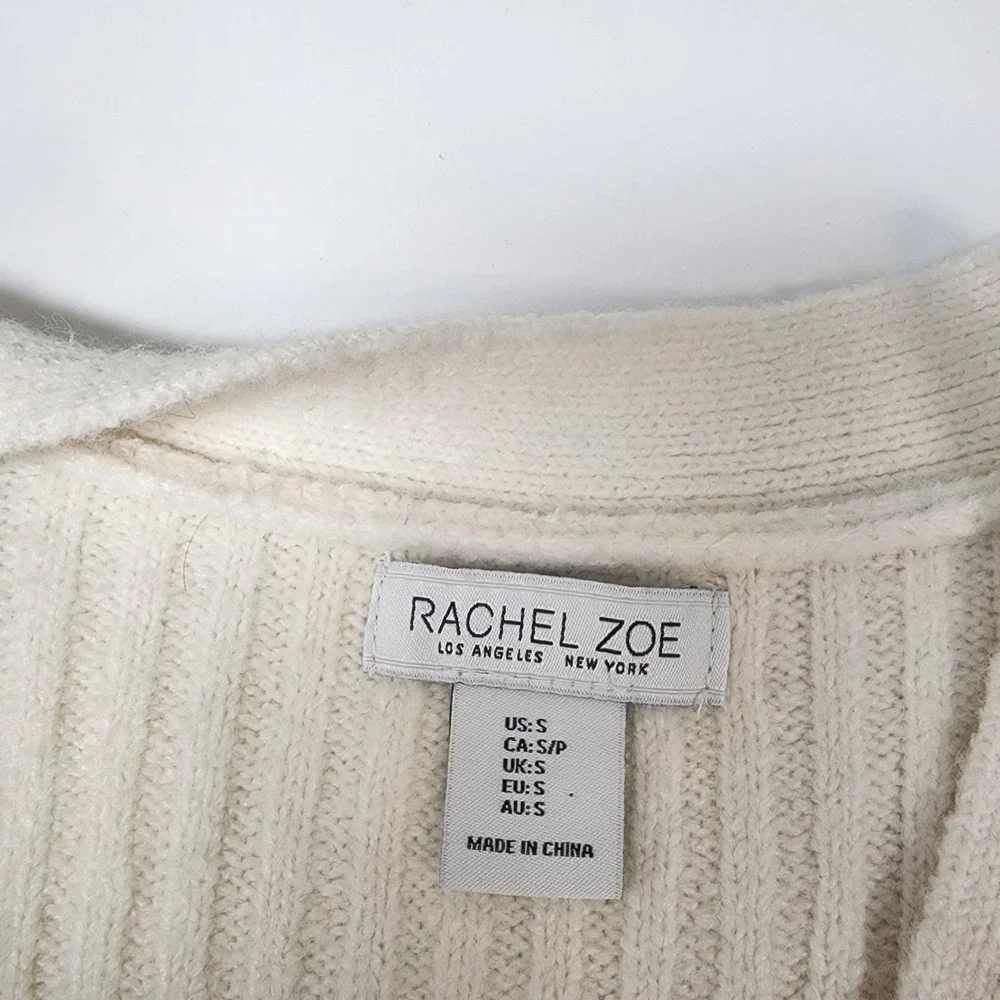 Rachel Zoe Sweater Women's S Ivory Academia Argyle Preppy Ribbed Knit Cardigan
